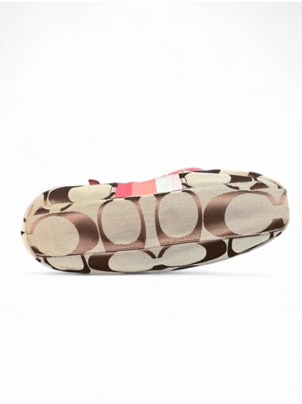 Coach Beige Signature Canvas Shoulder Bag with Pink Stripes - Picture 7 of 15